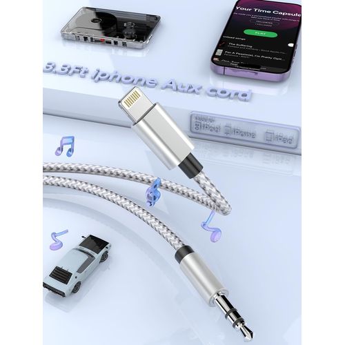 THEF-Câble Aux 3.5mm pour iPhone, Compatible avec iPhone 14/14 Pro/14Pro Max/13/13 Pro/12/12 Pro/11 Pro/11/Xs/XR/X/8/7 pour l'audio/Les écouteurs/Les Haut-parleurs de la Voiture
