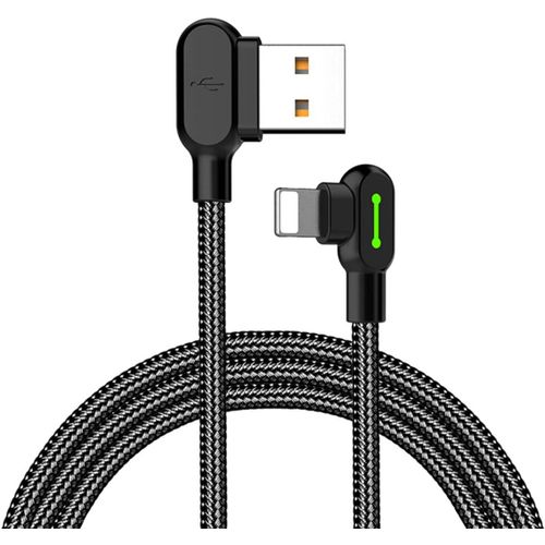 THEF-Mcdodo® LED à 90 degrés câble vers USB câble de Recharge Rapide Câble de données 2 A en Alliage de Zinc en Nylon Anti-Bending Anti-Fracture Compatible iPhone X 8 7 6 Plus iPad iPod (1.8 m)
