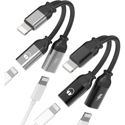 Thef-Adaptateur Lightning Jack Casquettes (2 Pack) Câble Aux Casque Chargeur Accessoires Pour Apple Prise Pour Iphone 14 13 12 11 Pro Max 7 8 Plus X Se Xs Xr Pour Ipad Air Rapide Charge Écouteurs