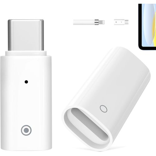 THEF-2 Pièces Adaptateurs de Charge pour Apple Pencil 1ère Gén, Adaptateur USB-C vers Apple Pencil + Connecteur Femelle vers Femelle, Adaptateur USB C Mâle vers Femelle pour iPad 10e Gén, Blanc