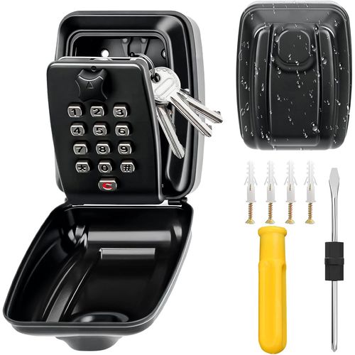 CHECARZHN--NO1-Boîte À Clés Sécurisée Murale Boite A Clefs Secur e Exterieur, Boite A Clé Étanche Avec Code À 12 Chiffres, Grande, Étanche, Antirouille, Ultra-Robuste Pour La Maison, Le Garage, Le Bu