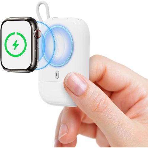 Thef-Chargeur Portable Pour Apple Watch, 2580 Mah Power Bank Pour Apple Watch, Chargeur Porte-Clés Magnétique Sans Fil Pour Apple Watch Series 9/8/Uitra/7/6/5/4/3/2/Se, Blanc