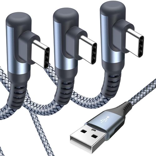 Thef-Câble Usb C Coudé 90 Degrés [1m+1m+3m Lot De 3] 3.1a Charge Rapide Câble Chargeur Usb C Nylon Tressé Compatible Avec Iphone 16 15 Pro Max,Samsung Galaxy S24 S23 S22 S21 S20 S10 Note 20 A02s