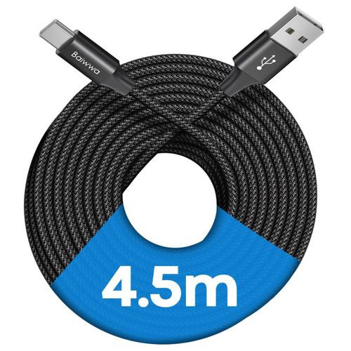 THEF-Extra Long Cable USB C, Durable 4.5m Câble USB A vers USB C Chargeur Rapide Tressé Cordon Compatible avec Samsung Galaxy S10 S9 S20 S21 S22 S23 Plus, A14 A13 A33 A54 A12, Pixel, Redmi -Noir