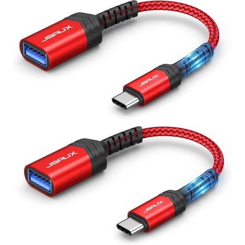 THEF-Adaptateur USB C vers USB 3.0 Lot de 2, OTG Type C Mâle vers USB A Femelle OTG Câble Compatible pour iPhone 15 Pro Max, Samsung Galaxy S24/S23/S22 Ultra, Huawei, iPad Pro, MacBook Pro/Air-Rouge