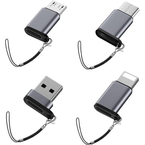 THEF-Adaptateur USB C vers USB, USB mâle vers USB C femelle, USB C femelle vers micro mâle, compatible Type-C vers iP, [lot de 4], porte-clés de transfert USB C portable, non compatible avec les écou