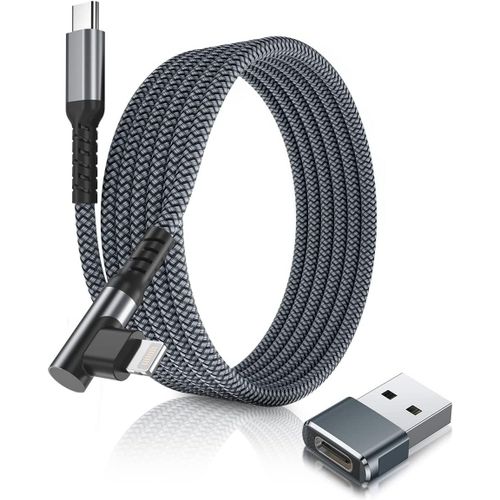 Thef-Câble Chargeur Usb C Vers Lightning 3m 90 Degrés Avec Adaptateur Usb A,Coudé Cordon Type C Pd Angle Droit Charge Rapide Pour Ipad 9 Génération Iphone 11 12 13 14 Pro Max
