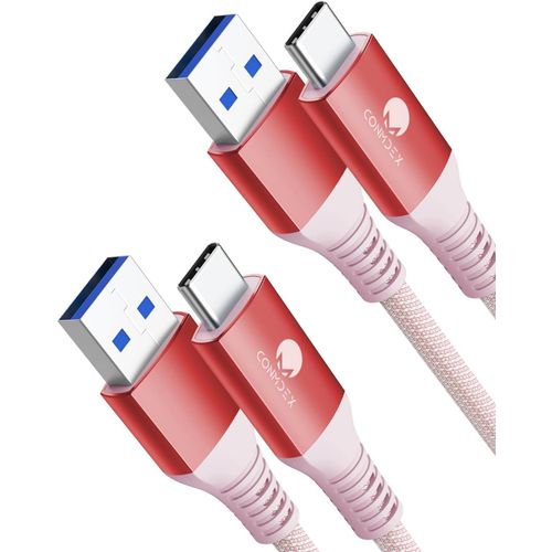 Thef-Lot De 2 Câbles Usb C Courts 1m/3.3ft 10gbps Usb 3.1 Gen2 Type C Android Auto Qc3.0 3,1 A Usb A Vers C Chargeur Rapide Pour Samsung Note20 Galaxy S23/S22 Z Flip 5 Tab S9 Pixel 8 Rouge