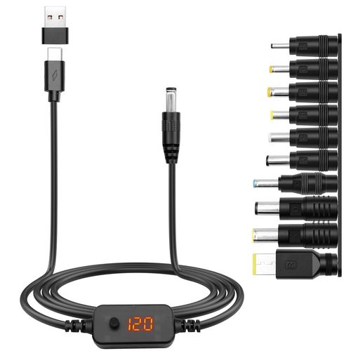 Thef-Cable Alimentation Adaptateur Pd/Usb Vers Dc 5v,9v,12v,15v,20v Tension Réglable Type C Mâle To 5.5x2.1mm Cordon Chargeur Universel Avec 10 Dc Convertisseur Pour Routeur Tablet(1.2m)