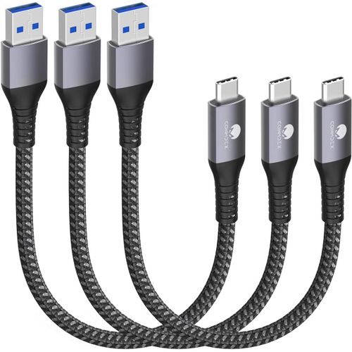 Thef-Lot De 3 Câbles Usb C Courts 50 Cm/0,5 M 10 Gbps Usb3.1 Gen2 Type C Android Auto Qc3.0 3,1 A Usb A Vers C Chargeur Rapide Pour Samsung Note20 S24/S23/S22 Galaxy Z Flip5 Tab S9 Pixel 8