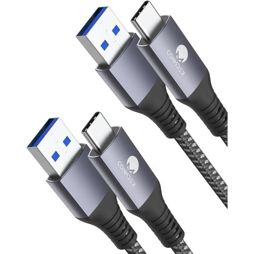 Thef-Lot De 2 Câbles Usb C Courts 3m 10gbps Usb 3.1 Gen2 Type C Android Auto Qc3.0 3,1a Usb A Vers C Chargeur Rapide Pour Samsung Note20 Galaxy S23/S22/S21 Z Flip 5 Tab S9 Pixel 8 Pro Gris
