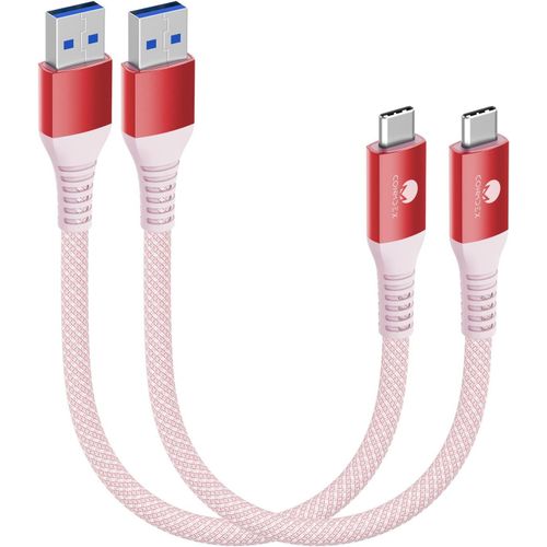 Thef-Lot De 2 Câbles Usb C Courts 50cm/0,5m 10gbps Usb 3.1 Gen2 Type C Android Auto Qc3.0 3,1 A Usb A Vers C Chargeur Rapide Pour Samsung Note20 Galaxy S23/S22 Z Flip 5 Tab S9 Pixel 8 Rouge