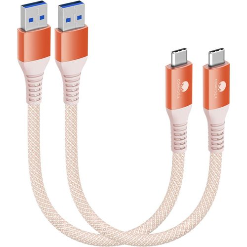 Thef-Lot De 2 Câbles Usb C Courts 20cm/0,2m 10gbps Usb 3.1 Gen2 Type C Android Auto Qc3.0 3,1 A Usb A Vers C Chargeur Rapide Pour Samsung Note20 Galaxy S23/S22 Z Flip 5 Tab S9 Pixel 8 Orange