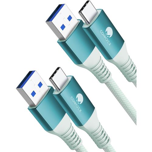 Thef-Lot De 2 Câbles Usb C Courts 1m/3.3ft 10gbps Usb 3.1 Gen2 Type C Android Auto Qc3.0 3,1 A Usb A Vers C Chargeur Rapide Pour Samsung Note20 Galaxy S23/S22 Z Flip 5 Tab S9 Pixel 8 Vert