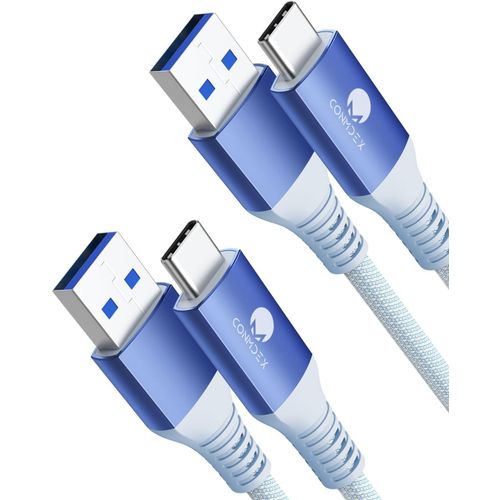 Thef-Lot De 2 Câbles Usb C Courts 1m/3,3ft 10gbps Usb 3.1 Gen2 Type C Android Auto Qc3.0 3,1 A Usb A Vers C Chargeur Rapide Pour Samsung Note20 Galaxy S23/S22 Z Flip 5 Tab S9 Pixel 8 Bleu