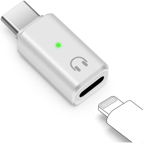 THEF-Adaptateur Audio USB C vers Lightning, Adaptateur USB C Mâle vers Écouteurs Lightning Femelle pour iPhone 16/15 Series, iPad et Autres (Blanc)