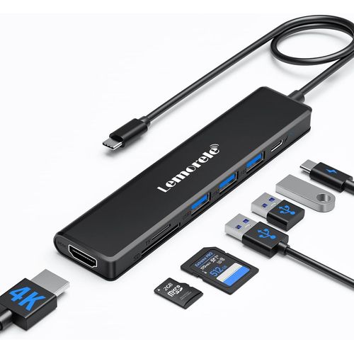 Adaptateur USB C Multiport 7 en 1,Hub USB C HDMI 4K,1 USB 3.0,2 USB 2.0,PD 100W,Lecteur SD/TF pour MacBook Air/Pro,Switch,Steam Deck et Autres Appareils Type-C