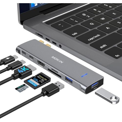 Adaptateur Macbook Pro/Air,Adaptateur Mac 7 en 1 Compatible avec MacBook Pro 2022-2016 MacBook Air 2022-2018,Type C vers 4K HDMI,USB-C 100W et Thunderbolt 3,SD/TF Lecteur de Carte,2 USB 3.0