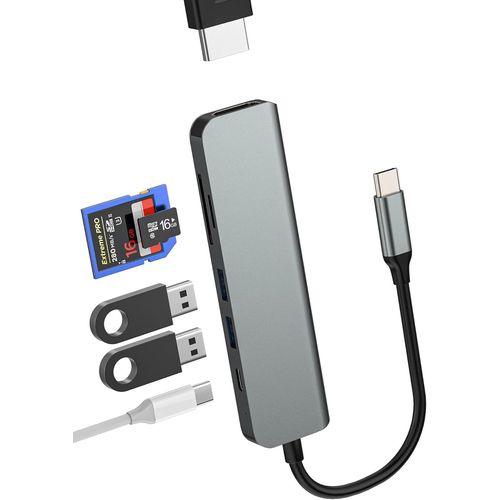 Hub USB C Adaptateur USB3.0 HDMI SD Micro SD Type C Multiport Station d'accueil (6 en 1) pour Apple iPhone15 Pro MacBook pour iPad Adaptateur Câble OTG Lecteur de cartes Multiport compatible pour