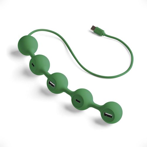 Peas HUB Adaptateur USB C ,Multiport USB avec 2 Ports USB-A et 2 Ports USB-C,Charge et Transfert de Données pour Ordinateur,Tablettes,Smartphones,Protection Anti-Surchauffe (Vert Sombre)
