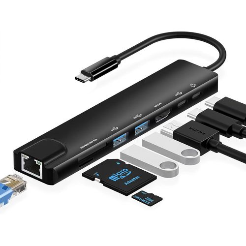 Hub USB C avec adaptateur Ethernet 8 en 1 type C multiport avec 100 W PD,4K HDTV,USB 3.0/2.0,port C,lecteur de carte SD/TF pour iPhone 15,MacBook,iPad,Samsung,surface,etc.