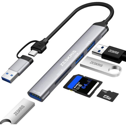 Hub USB C, 5 Ports Ultra Slim Data Type C Hub avec 1 USB 3.0,2 USB 2.0,Lecteur de Carte TF/SD/MicroSD Répartiteur USB Portable pour Macbook Pro/Air,Ordinateur Portable,PS5/PS4