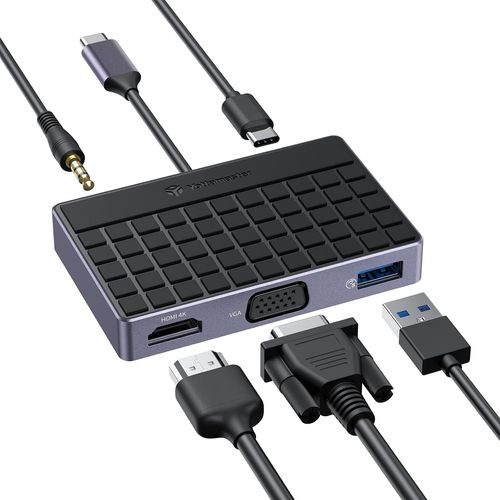 Hub USB C,Adaptateur USB C 5 en 1,Alimentation 100W USB3.0 Type C,Supporte 4K@30Hz HDMI/VGA/3.5mm Audio,Compatible Windows/Mac OS/Android