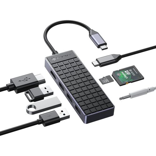 Hub USB C,Adaptateur USB C 8 en 1,Alimentation 100W USB3.0 Type C,Supporte 4K@30Hz HDMI/3.5mm Audio/USB-A3.0×3/Lecteur de Carte TF&SD Compatible avec Windows/Mac OS/Android