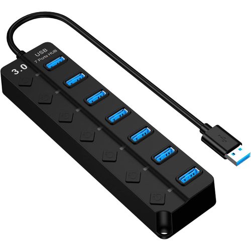 Hub USB 3.0,répartiteur multi-ports,hub USB 3.0,7 ports avec interrupteur d'alimentation et LED,répartiteur USB haute vitesse pour MacBook,PC,iMac,ordinateur portable