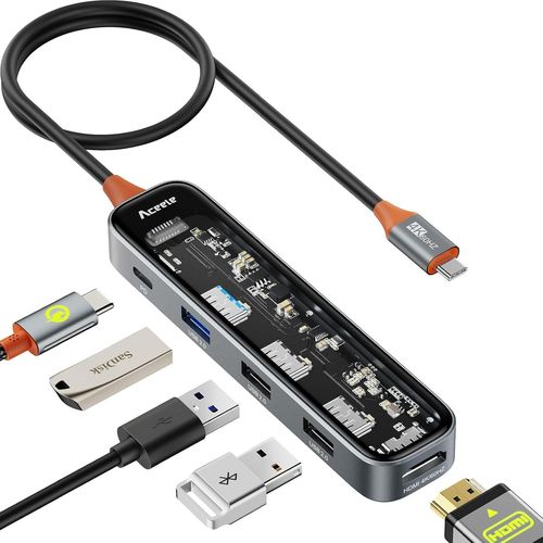 HUB USB C 5 en 1 vers HDMI 4K,avec Charge PD 100 W,USB A 3.0,USB A 2.0,Adaptateur USB C avec Plusieurs Ports USB,Compatible avec MacBook Pro/Air,Ordinateurs Portables et Autres Appareils