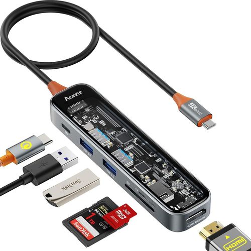 HUB USB C 6 en 1 vers HDMI 4K,avec Port de Charge PD 100 W,USB A 3.0 * 2,Lecteur de Carte SD/TF,Adaptateur USB C Compatible avec MacBook Pro/Air,Ordinateurs Portables et Autres Appareils