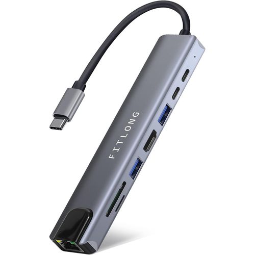 Hub USB C,Adaptateur USB C pour MacBook Air/Pro,avec HDMI 4K,Port LAN Ethernet,PD 100W,USB-C et 2 USB,Lecteur SD/TF,pour Plus d'appareils de Type C