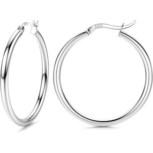 Boucles D'oreilles Creoles Argent Sterling 925 Pour Femme Fille,Boucles D'oreilles Creoles Tube Rond Hypoallergénique,Créoles Grandes,Moyennes Et Diamètre 13/15/20/25/30/40/50mm.[X2518]