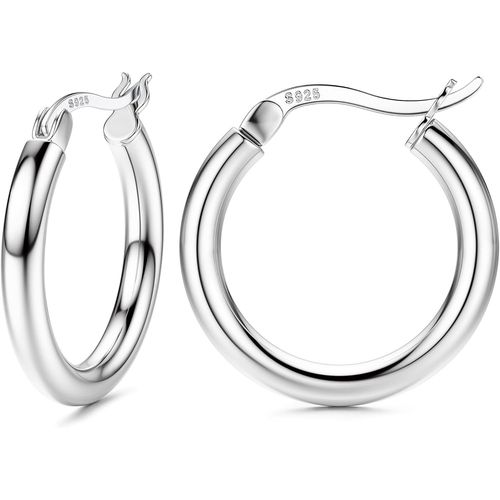Boucles D'oreilles Creoles Argent Sterling 925 Pour Femme Fille,Boucles D'oreilles Creoles Tube Rond Hypoallergénique,Créoles Grandes,Moyennes Et Diamètre 13/15/20/25/30/40/50mm.[X2514]