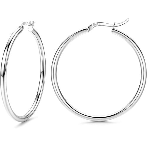 Boucles D'oreilles Creoles Argent Sterling 925 Pour Femme Fille,Boucles D'oreilles Creoles Tube Rond Hypoallergénique,Créoles Grandes,Moyennes Et Diamètre 13/15/20/25/30/40/50mm.[X2516]