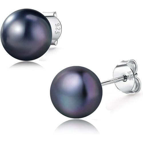 Boucles D'oreilles Stud À Perles,En Argent Sterling 925 Classique Plaqué Or Blanc,Boucles D'oreilles Hypoallergéniques,Perles De Culture Noires/Grises,Bijoux De Luxe Pour Chaque Occasion.