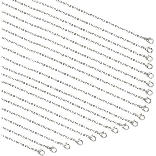 Cmjaagur-20 Strands Silver Necklace Chain, 60 Cm Cutout Chain Brass Silver Necklace Chain Women's Brass Chain Jewellery Chain With Clasp For Pendants, Necklaces, Jewellery, Women[M512]
