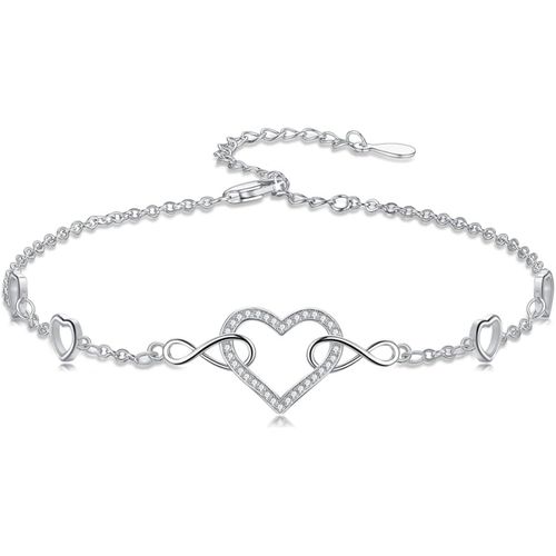 Cmjaagur-Bracelet De Cheville En Argent Sterling 925 Avec C?Ur Infini Pour Femme, Argent Sterling[M924]
