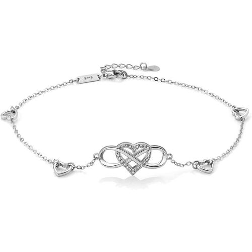 Cmjaagur-Women's Anklet Infinity Sign 925 Jewellery Genuine Sterling Silver Adjustable Heart Zircon Chain Anklets Infinity Symbol Love Love Gift For Girls Christmas Birthday Holiday, Silver[M325]