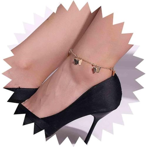 Cmjaagur-Boho Butterfly Gold Pendant Anklet Chain Satellite Chain Butterfly Anklet Charm Beach Anklet Foot Jewellery Gift For Women Girls, Metal[M522]