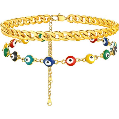 Cmjaagur-Women's Anklet Chain Steel / Gold / Black Figaro/Cuban/Snake 2 Pcs Multiple Foot Bracelet Egyptian Eye Of Horus 22 Cm Adjustable Multi-Coloured Amulet Gift Child Girl Girlfriend Sis[M328]