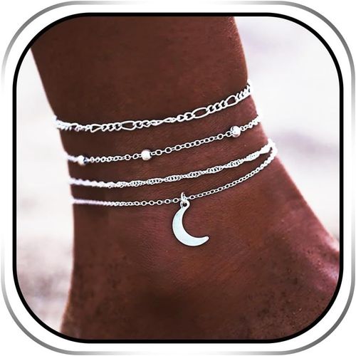 Cmjaagur-Boho Layers Moon Anklets Crystal Silver Anklet Chain Bracelet Beach Foot Jewelry For Women And Girls¿[M532]
