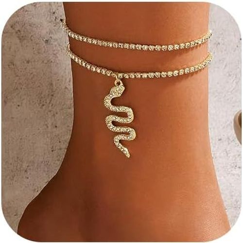 Cmjaagur-Boho Gold Rhinestone Snake Anklet Ankle Bracelet Foot Jewelry For Women Girls, Rhinestone Crystal[M338]