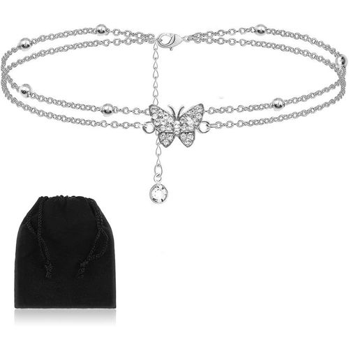 Cmjaagur-14k Silver Adjustable Butterfly Anklet Ankle Bracelet Gift For Women Teens Girls With Gift Box[M339]