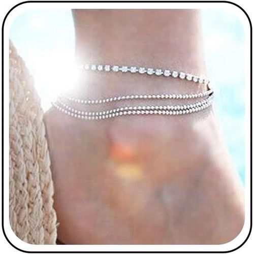 Cmjaagur-Bracelet De Cheville Bohème En Strass Argenté - Bracelet De Cheville Multicouche En Strass - Chaîne De Cheville Vintage En Zircone Cubique - Bijoux Pour Femmes Et Filles, Taille Uni[M769]