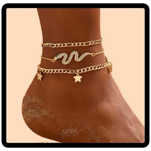 Cmjaagur-Multilayer Snake Anklet Beach Rhinestone Foot Jewelry Adjustable Star Glitter Women Girls Ankle Chain[M564]