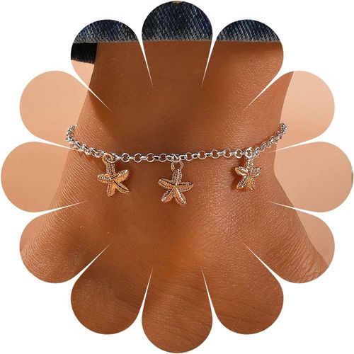 Cmjaagur-Bracelet Cheville Boho Étoile Mer Couleur Mixte Chaîne De Cheville Étoile Mer Or Pendentif Étoile De Mer Argent Chaîne Pied Étoile De Mer De Plage Hawaïenne Bijoux De Pied Pour Femm[M584]
