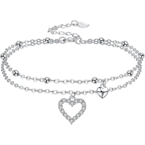 Cmjaagur-Anklet For Women 925 Sterling Silver Anklet Summer Barefoot Beach Party Anklets With Cubic Zirconia, Adjustable (22+4cm), Sterling Silver[M377]