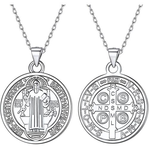 Cmjaagur-Collier Avec Pendentif Médaille Religieux Saint Benoît Homme Femme Blanc Or/Or En Argent 925 Chaîne 46cm Bijoux Croix Catholique Médailles Miraculeuse Cadeaux Noël Fête Des Mères Pè[M815]
