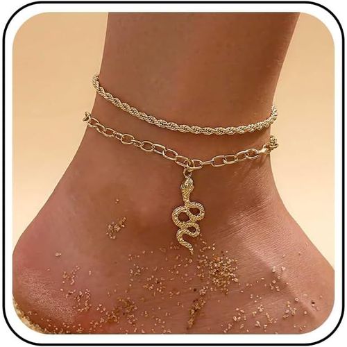 Cmjaagur-Boho Snake Anklet Pendant Punk Snake Anklet Gold Snake Chain Foot Chain Trombone Vintage Anklet For Women And Girls, Metal[M610]